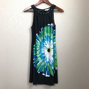 Black Sleeveless Dress Vibrant Floral Print Size 6